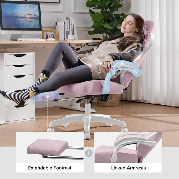 GTPLAYER Fabric Gaming Chair with Footrest, Ergonomic Computer Desk Chair with Pocket Spring Cushion Home Office High Back Support Lumbar Support Heavy Duty Wide