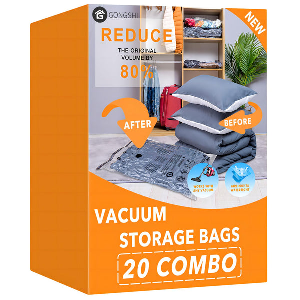 GONGSHI Vacuum Storage Bags (3 x Jumbo, 3 x Large, 3 x Medium, 3 x Small), Space Saver Sealer Compression Bags with Travel Hand Pump