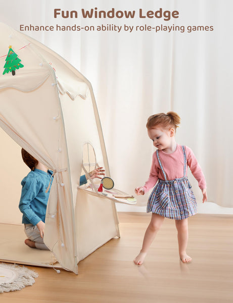 besrey Kids Play Tent Playhouse for Indoor & Outdoor – Spacious Design with Windows, Christmas Tree Flag & Lights Included
