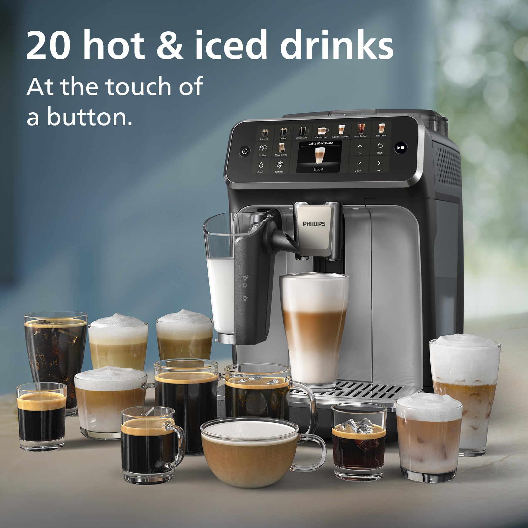 PHILIPS 5400 Series Bean to Cup Coffee Machine – 12 Coffee Varieties, LatteGo Milk Frother, Fastest-to-Clean, Ceramic Grinder, Fully Automatic Espresso & Cappuccino maker – Black, Silver (EP5446/70)
