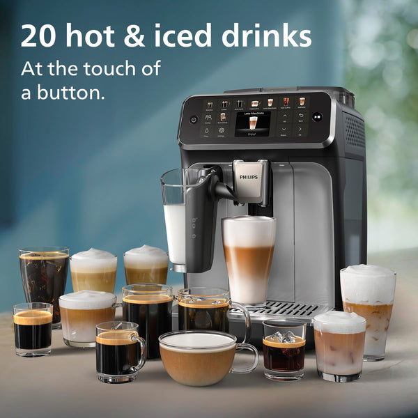 PHILIPS 5400 Series Bean to Cup Coffee Machine – 12 Coffee Varieties, LatteGo Milk Frother, Fastest-to-Clean, Ceramic Grinder, Fully Automatic Espresso & Cappuccino maker – Black, Silver (EP5446/70)