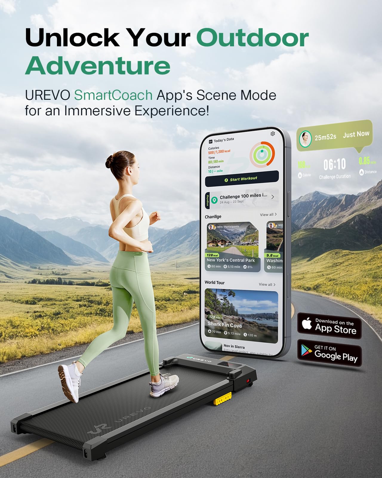 UREVO Smart Walking Pad, Compact Under Desk Treadmill with Double Shock Absorption, Quiet Operation, Workout APP with Track Insights and MIIT Mode, Plug and Play, Remote or APP Control for Home Office