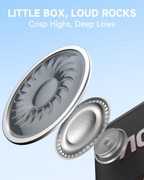 AOC Portable Bluetooth Speaker, BT 5.4, Stereo Sound & BassUp, IP65 Waterproof, 30H Battery, Wireless Pairing, Compact Mini Speaker for Travel & Outdoor – Black