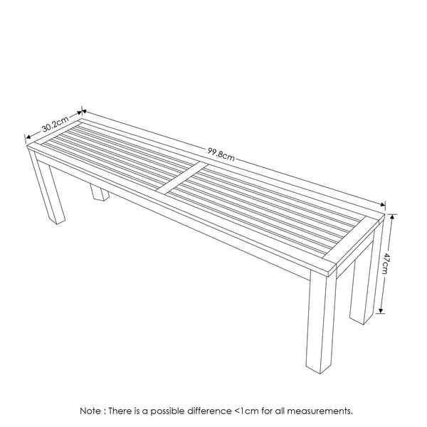 Furinno Hardwood Promo Backless Bench in Teak Oil, Wood, Natural, 99.82 (W) x 46.99 (H) x 30.23 (D) cm