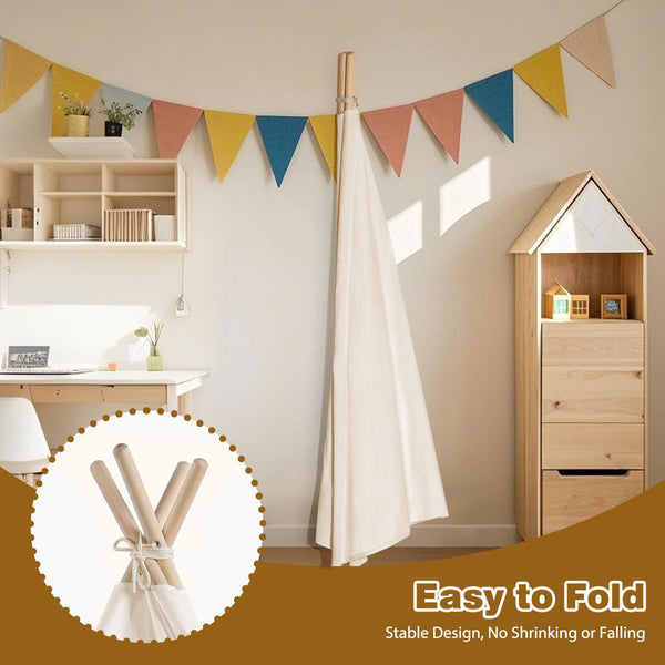 Wilwolfer Teepee Tent for Kids Foldable Children Play Tent for Girl and Boy with Carry Case 4 Poles White Canvas Playhouse Toy for Indoor and Outdoor Games