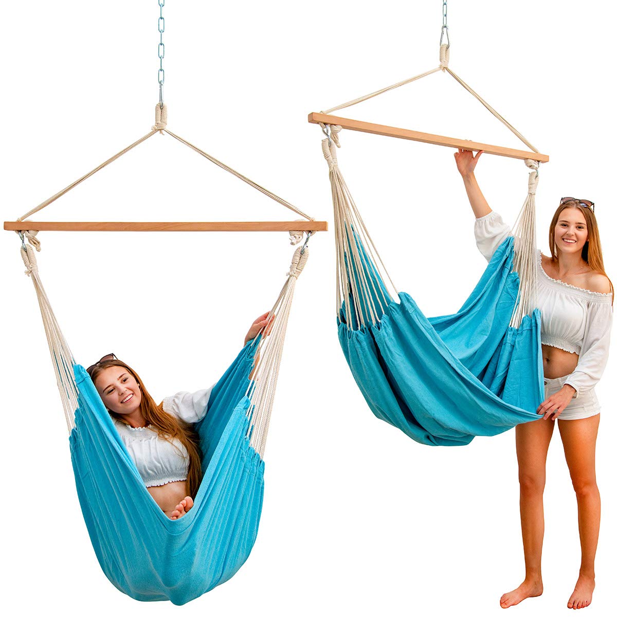 AMANKA Innovative XXL Swing Chair 185x130cm Hanging Seat made of cloth Blue