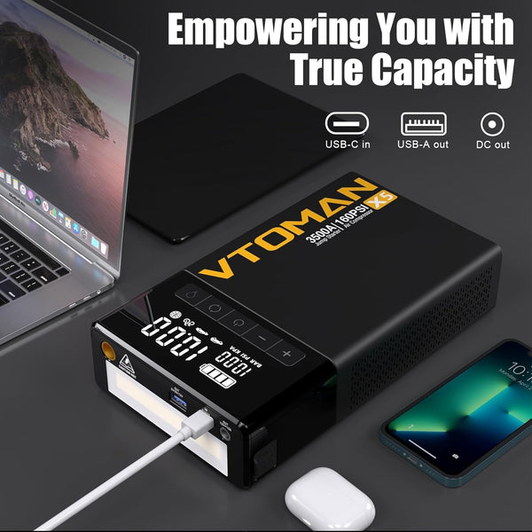 VTOMAN X1 Jump Starter Power pack with Air Compressor 2500A, Portable Car Battery Booster Jump Starter (Up to 8.5L Gas/6.0L Diesel Engines) Jump Pack with 150PSI Digital Tire Inflator