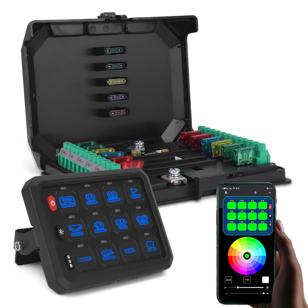 Chelhead RGB 6 Gang Switch Panel with APP Control, Universal Circuit Control Relay System, Multi-Function Bluetooth Remote Switch Panel, Compatible with Truck Boat SUV RV Trailer Marine ATV UTV