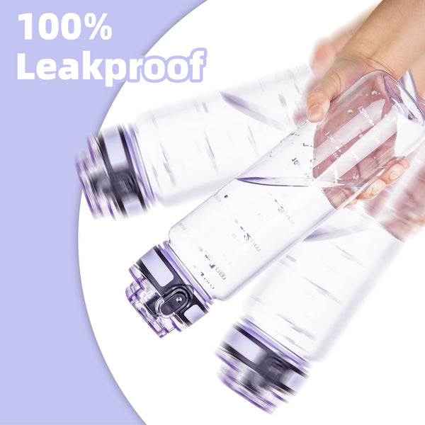 OLDLEY 1L/32oz Sports Water Bottle, 1000ml Motivational Drinks Bottle with Time Markings Leak Proof Drink & Lock Cover & No Straw, BPA Free for Adults Women Men Gym School Cycling Running Hiking