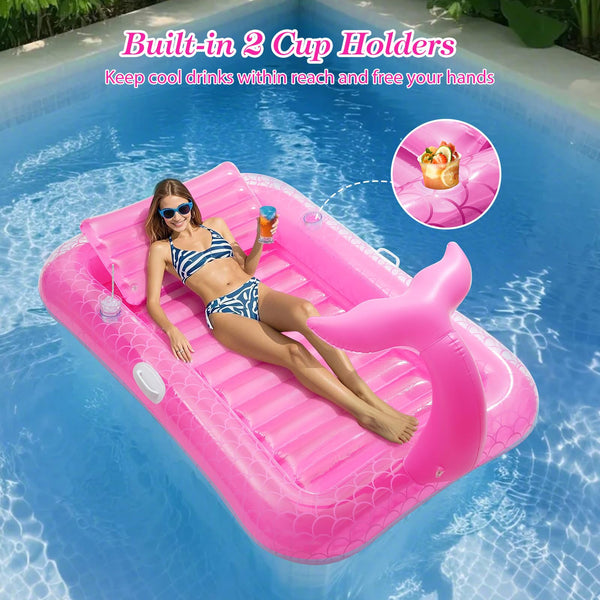 MoKo Pool Floats Adult, Floating Bed with Ice Bar, Tanning Bed Pool Raft Inflatable Lounger with Drink Holder Tanning Chair Inflatable Pool Toys for Party Beach Backyard