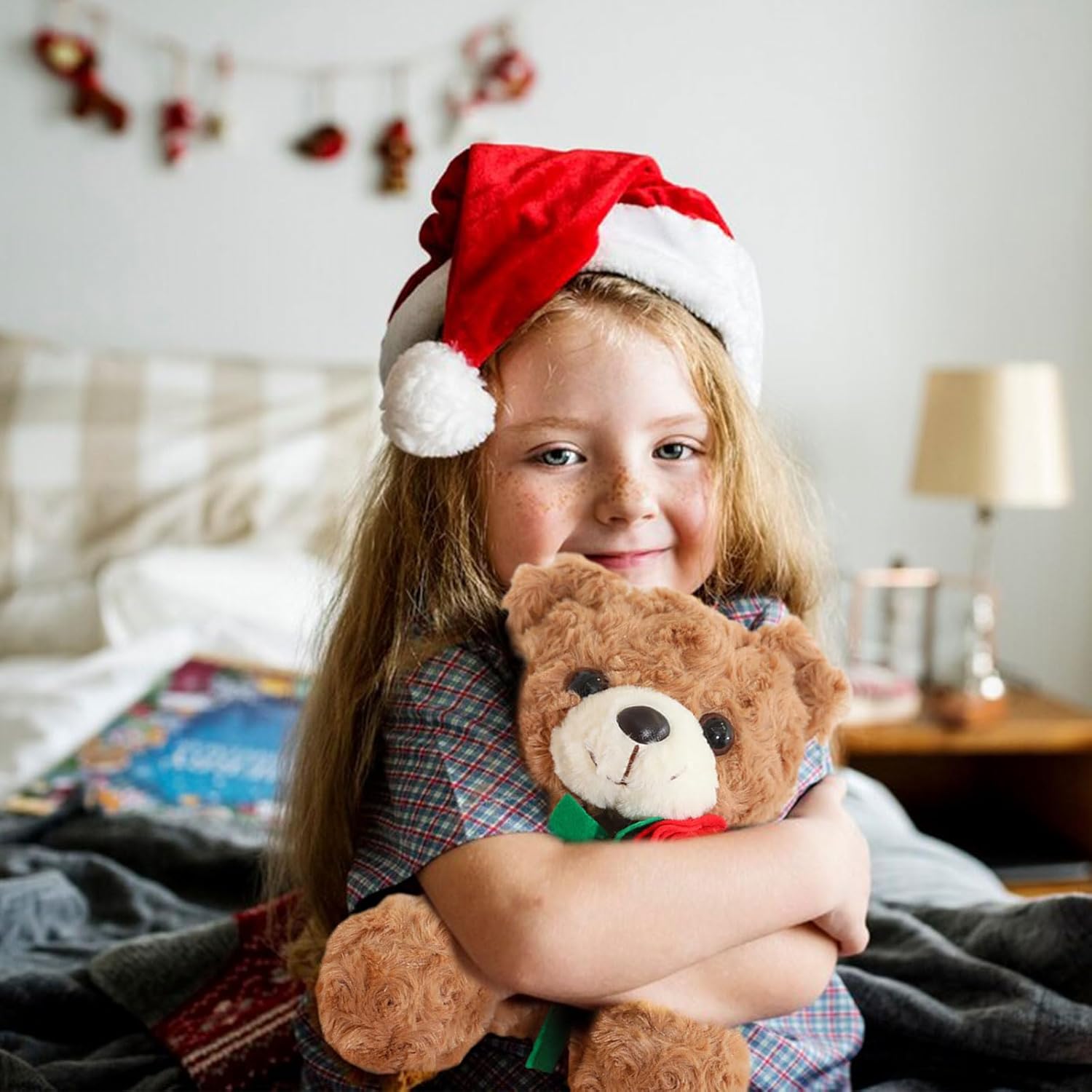 Christmas Teddy Bear Plush Toy, 25cm Cuddly Christmas Cute Soft Plush Toy With Rose,Christmas Stuffed Pillow Doll, Xmas Stuffed Animals Gifts for Kids Girlfriends Boyfrieds