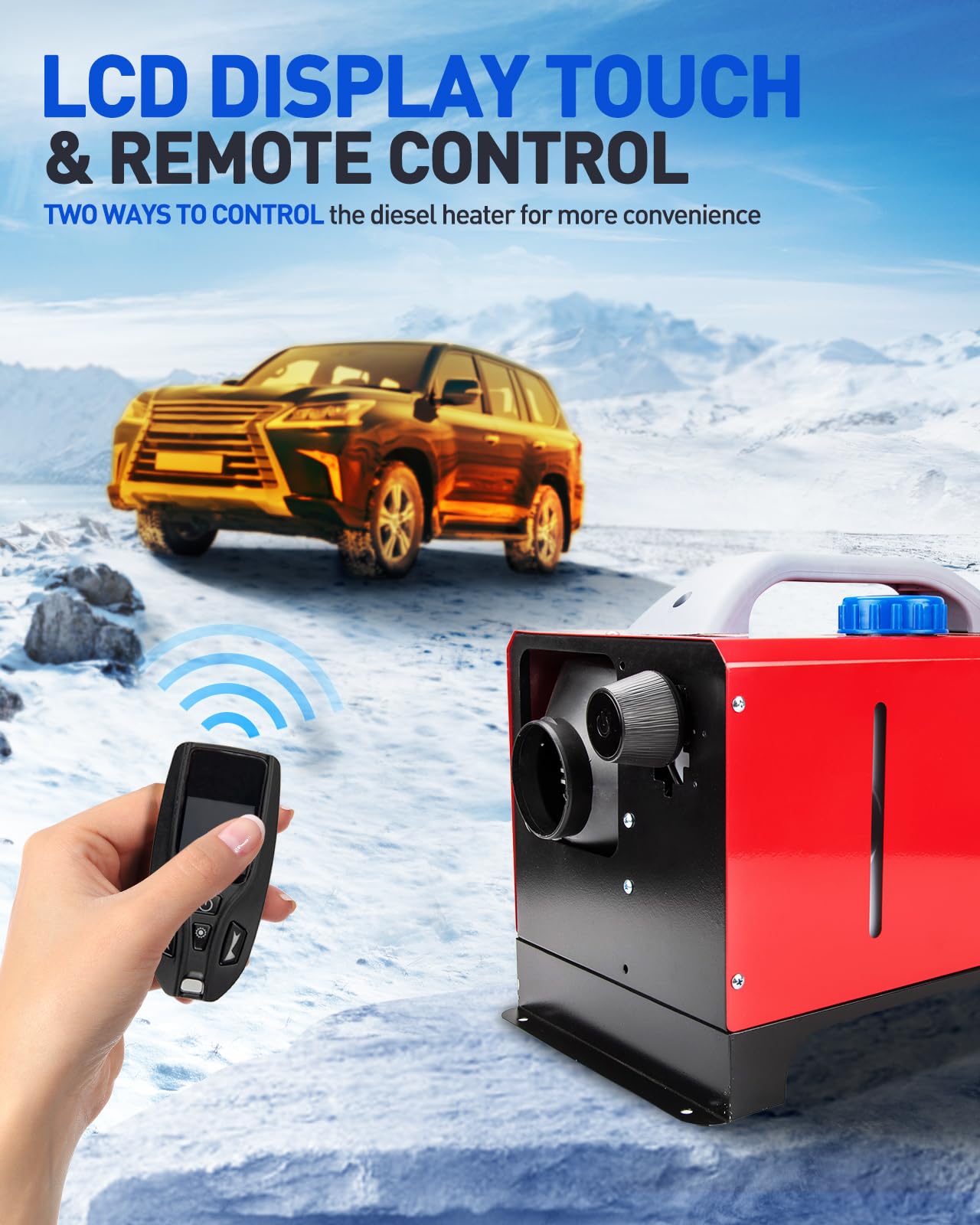 ShockFlo 12V 5KW Diesel Air Heater, All in One Parking Heater Kit with Remote Control, Silencer and LCD Display, Fast Heating, for RV Truck, Motorhomes, Boat, Bus, Car Trailer, Caravans