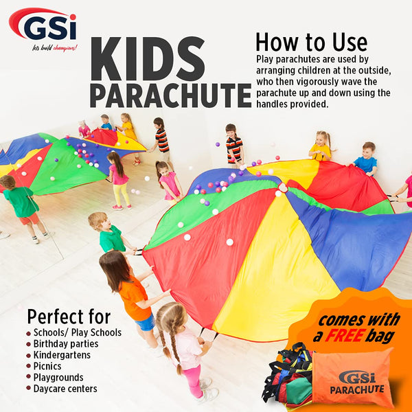 GSi Kids Play Parachute Rainbow Parachute Toy Tent Game for Children Gymnastic Cooperative Play and Outdoor Playground Activities (24 Feet)