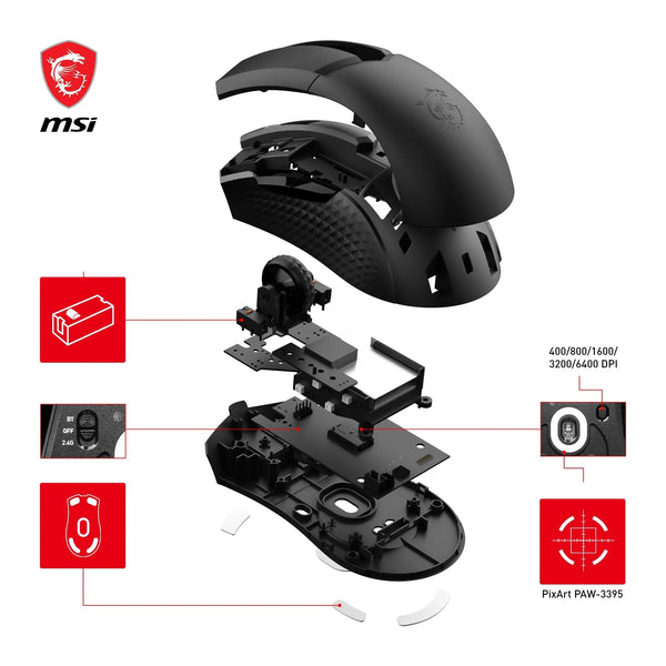MSI CLUTCH GM51 LIGHTWEIGHT Gaming Mouse - 26000 DPI Optical Sensor, Elite 0.125ms Latency, 60M+ Click OMRON Switches, 6-Buttons, FriXionFree Cable, RGB Diamond LightGrips, 75g - Wired