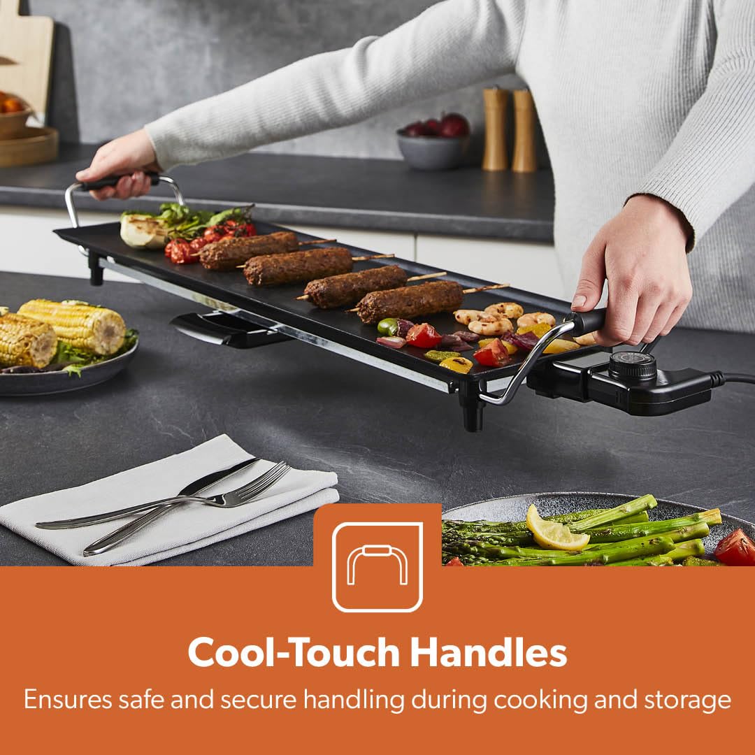 GEEPAS Teppanyaki Grill – Smokeless, Non-Stick, Adjustable Temperature - Easy-To-Clean, Removable Grease Tray, detachable cord – Indoor BBQ, Large Cooking Surface for Pancakes, Barbecue, Eggs and More