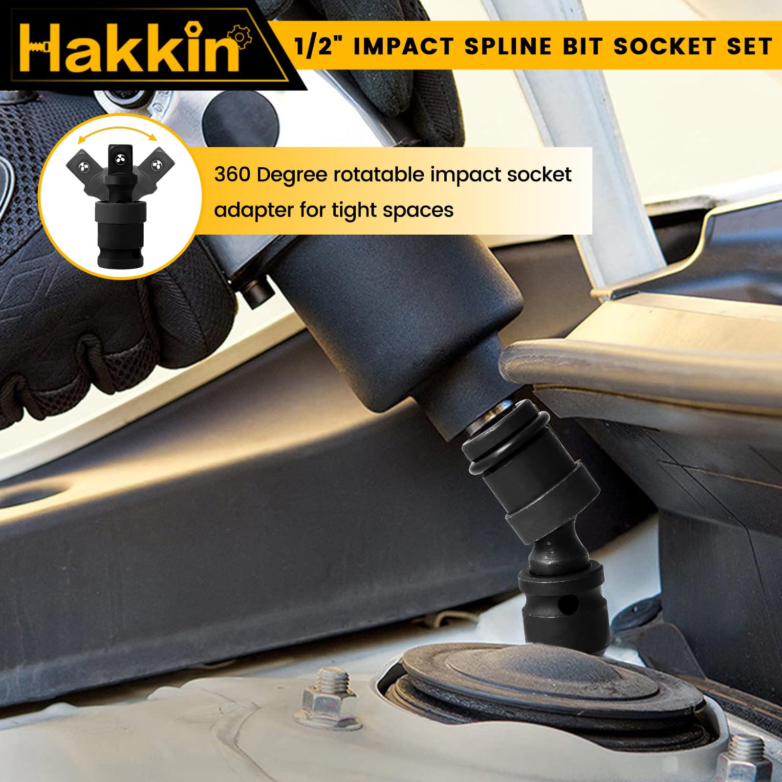 Hakkin 1/2" Impact Torx Bit Socket Set Heavy Duty Impact Star Bit Socket Set with Universal Joint T30 T40 T45 T50 T55 T60 T70 T80