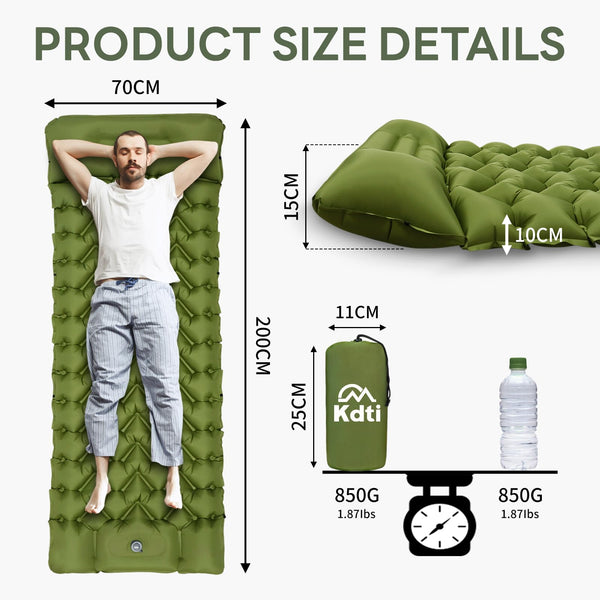 Kdti Sleeping Pad, Ultralight Inflatable Camping Mat Built-in Foot Pump, Portable Waterproof Sleeping Mat Compact for Backpacking, Hiking, Tents