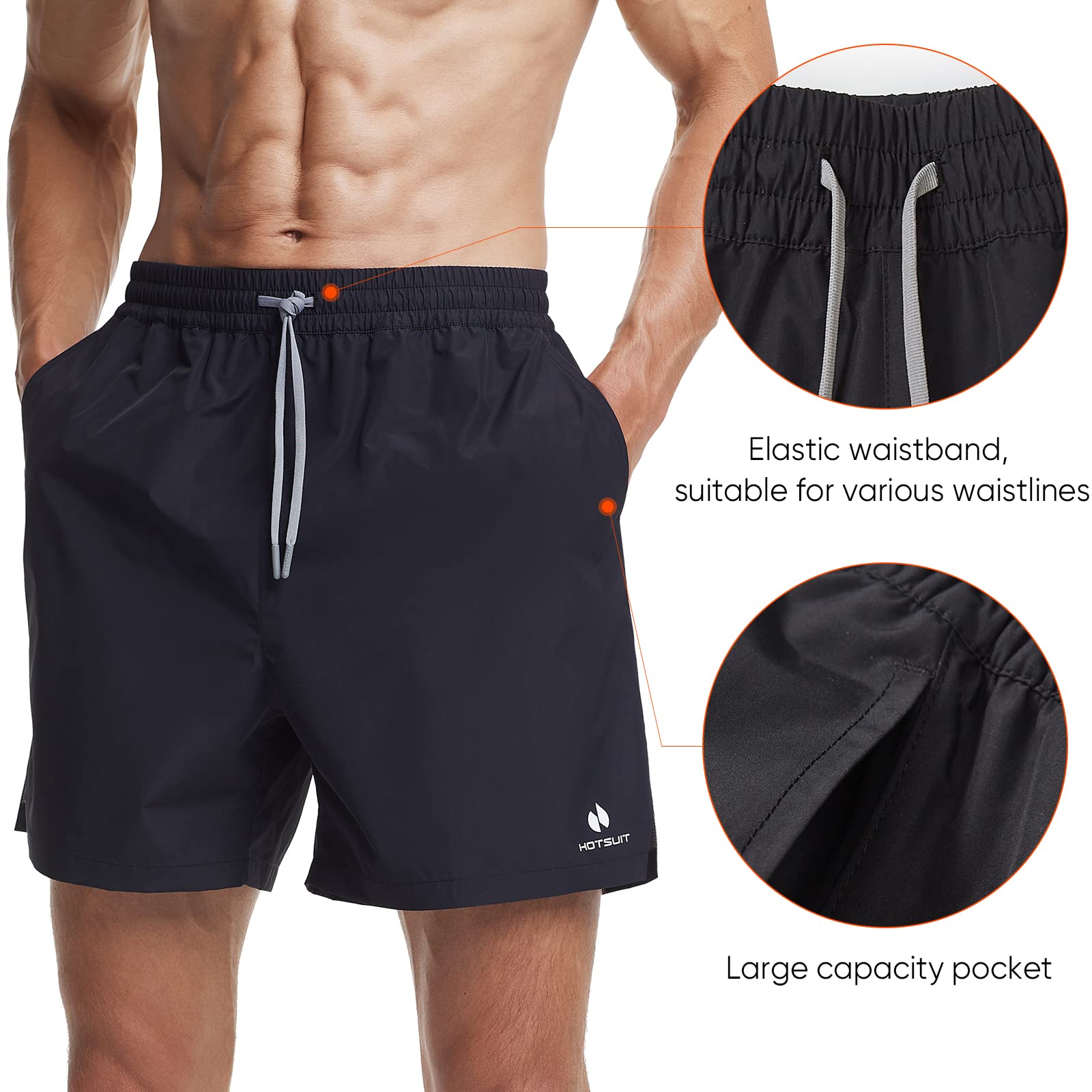 HOTSUIT Mens Sauna Shorts Sweat Sauna Pants Gym Exercise Sweat Sauna Suit Workout Shorts, Black 5XL