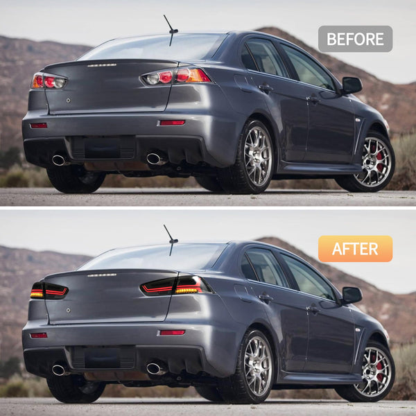 VLAND LED Rear Lights compatible with Lancer & EVO X 2008-2020 (Not Fit fortis/io), w/Sequential indicator, Driver & Passenger Side (Smoked dynamic 2)