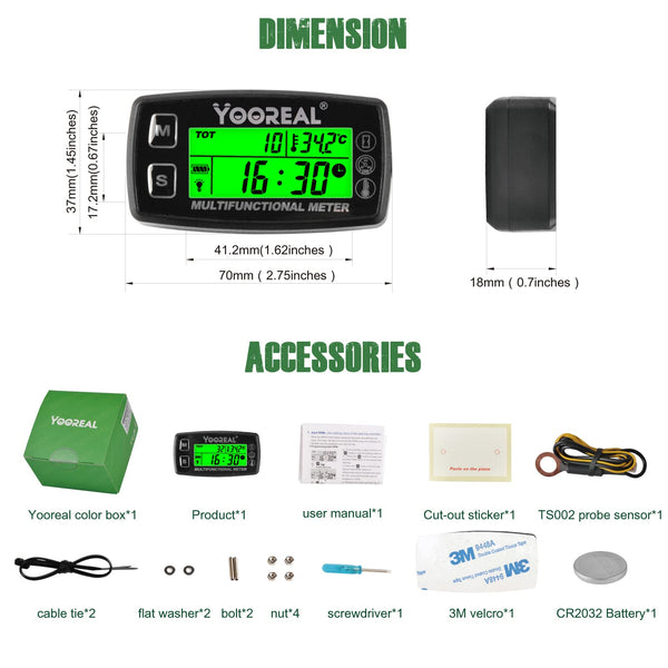 Yooreal Engine Temperature Gauge,TEMP Meter,User Shutdown Tachometer for Scooter Snowmobile Mini Bike Motorcycle Lawn Mower Generator Dump Truck