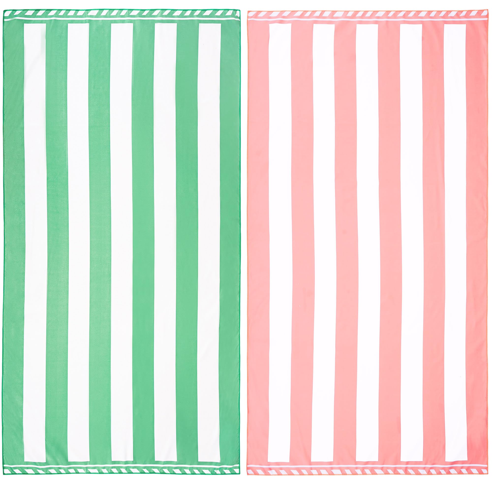 Winthome Beach Towel, Extra Large Microfibre Beach Towel for Adult, Double Sides Sand Free Quick Dry lightweight Travel Swimming Towel(Pink + Green, 90×180cm - 2 pack)