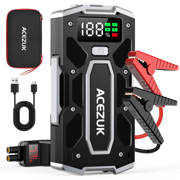 ACEZUK Battery Jump Starter Pack 5000A Car Jump Starter 12V 8-in-1 Car Battery Booster Pack Up to 7.0L Gas & 5.5L Diesel Engines Power Bank with Flashlight,Large Screen,Jump Leads