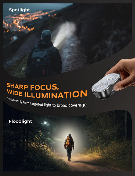 Glangeh 500LM Clip On Torch with Spot & Flood, 10 Mode Hands-Free Mini EDC Flashlight, Extended Runtime & IP65 Waterproof, Rechargeable Running Lights for Runners/Dog Walking/Hiking/Working/Camping