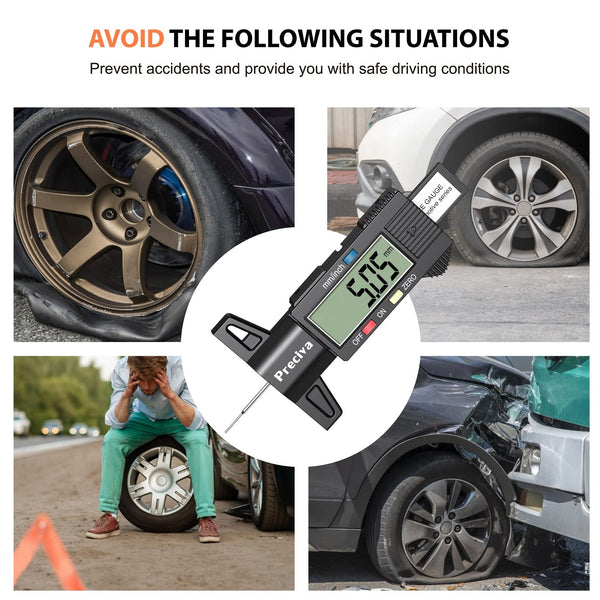 Tyre Tread Depth Gauge, Preciva Silver 0-25.4mm/Inch Digital Tire Checker UK, Tyres Depths Measuring Tool with Large LCD Screen for Cars, Trucks, Vans
