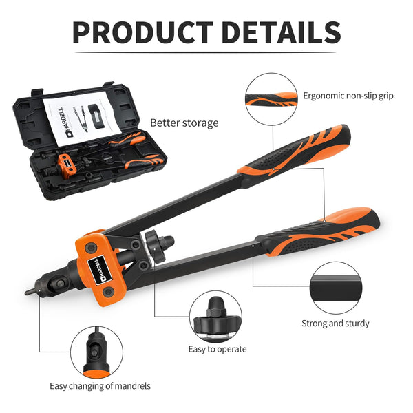 HARDELL Rivet Nut Tool, 14" Rivnut Tool with 100 Pcs Rivet Nuts and 7 Metric & Inch Mandrels M6 M8 M10, 1/4-20, 5/16-18, 3/8-16, 10-24 and Rugged Carrying Case