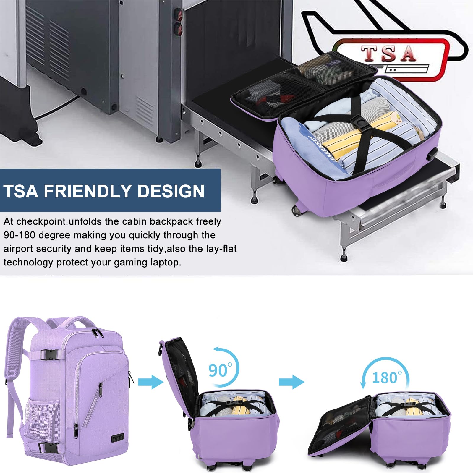 Cabin Bags 40x20x25 for Ryanair Underseat 20L Small Travel Hand Luggage Backpack Carry-ons Bag Cabin Size for Airplanes Flight Bag Travel Rucksack Fit 14 Inch Laptop with USB Charging Port-Black