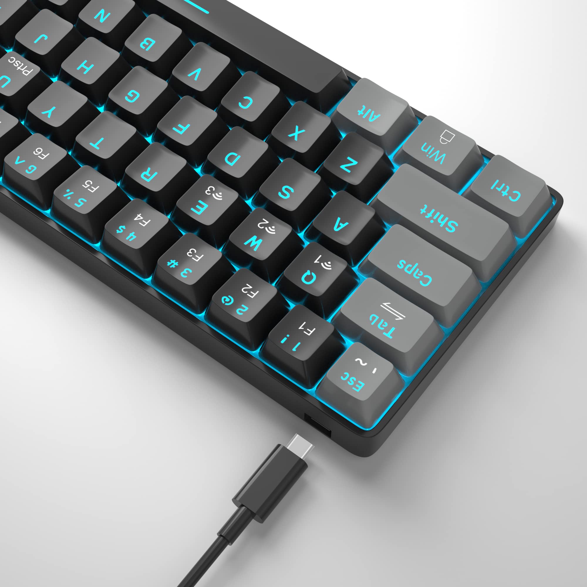 MageGee Portable 60% Gaming Mechanical Keyboard, Minimalist MK-Box Ice Blue Backlit Compact 68 Keys Wired Office Keyboard with Red Switch for Windows Laptop PC Mac Convenient(Gray & White)