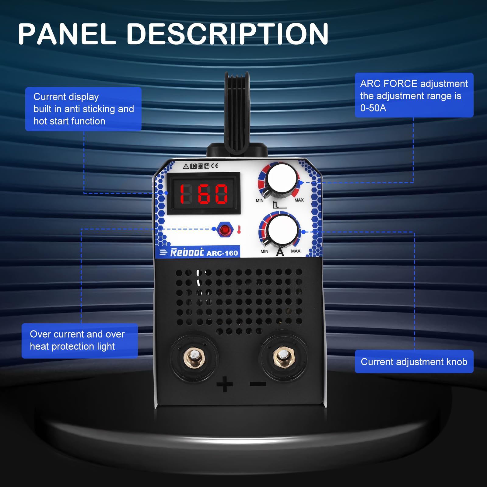Reboot Arc Stick/MMA 2 in 1 Welder,160Amp 220V Portable Mini Welding Machine IGBT Digital Display LCD Hot Start Arc Force Anti-Stick for DIY Enthusiasts & Professionals