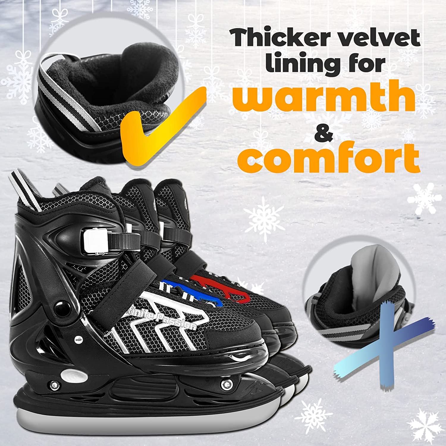Nattork Adjustable Kids Ice Skate for Boys Girls Adult, Soft Padding and Reinforced Ankle Support Ice Hockey Skates