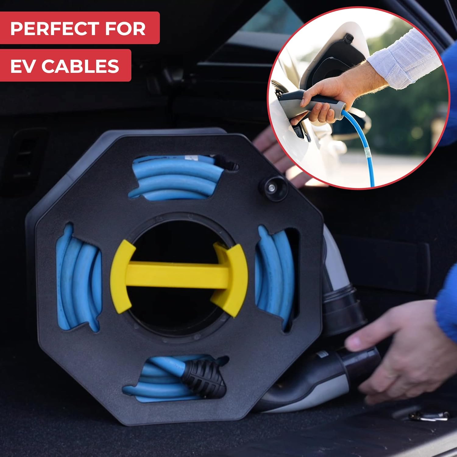 GADLANE Heavy Duty Black Cable Tidy Reel 25m - Cable Reel Empty Camping Electric Hook Up Cable Winder, Extension Lead Reel Christmas Light Storage Reel Cable Reel Holder for Caravan Leads Cables Cords
