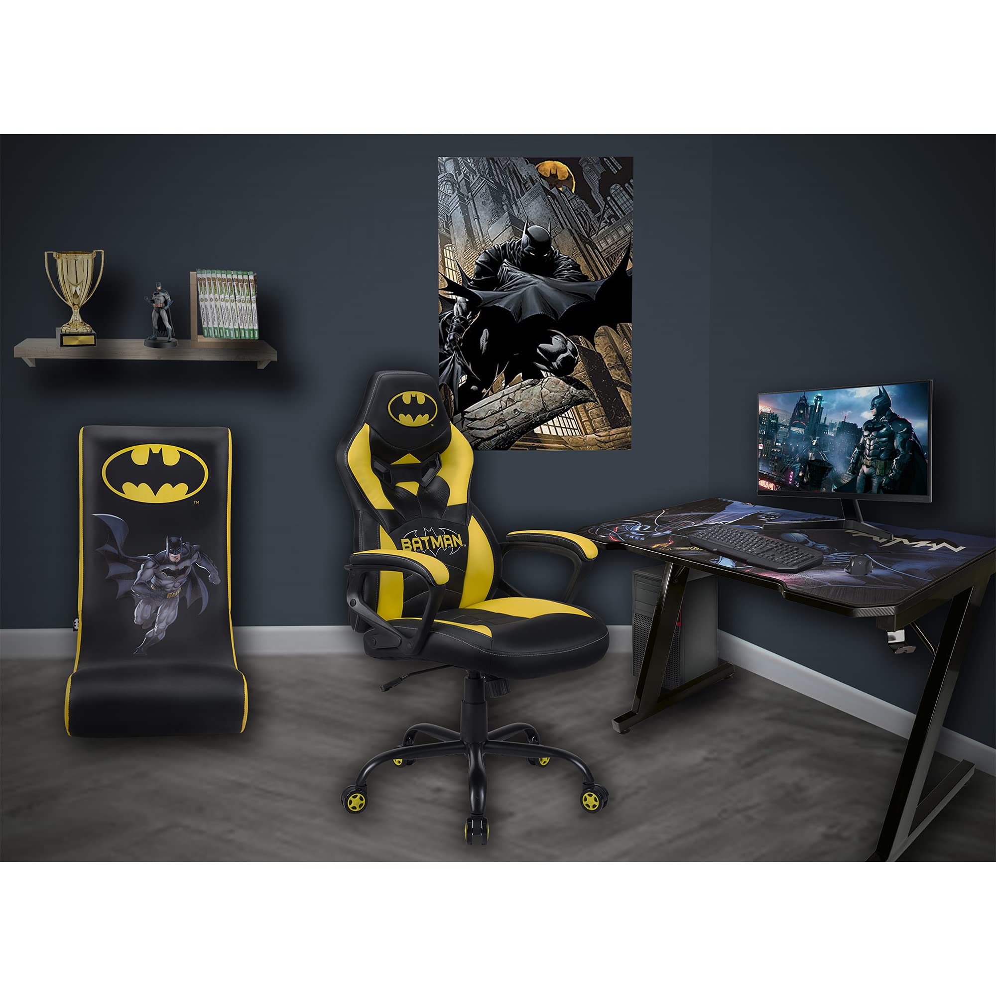 Subsonic Joker - Gaming chair or office chair, adult gamer chair, comfortable seat, integrated headrest, adjustable armrests and height, ergonomic backrest - Black