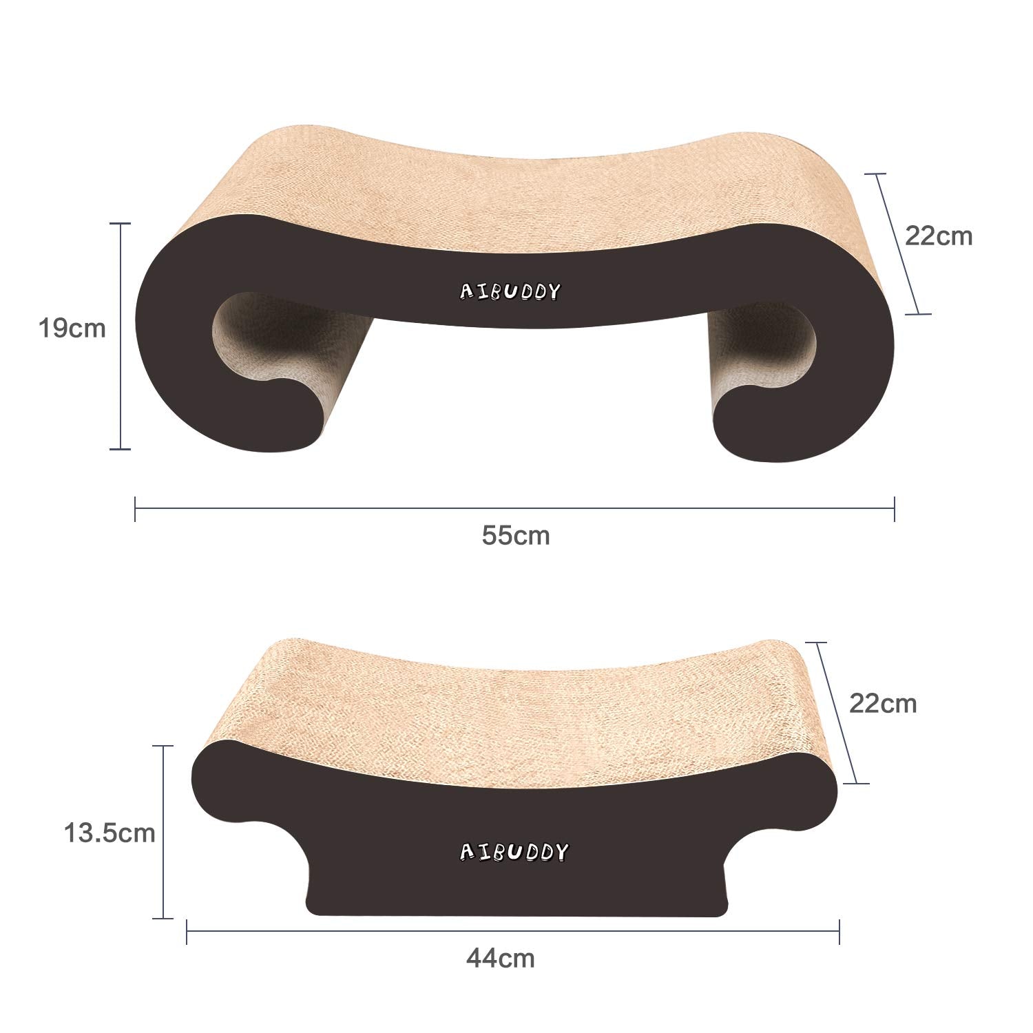 Aibuddy Cat Scratcher, 2 in 1 Cat Scratching Pad Post Bed Lounge with Catnip, Durable Cardboard & Construction (55 x 22 x 19 cm ?44 x 22 x 13.5cm)