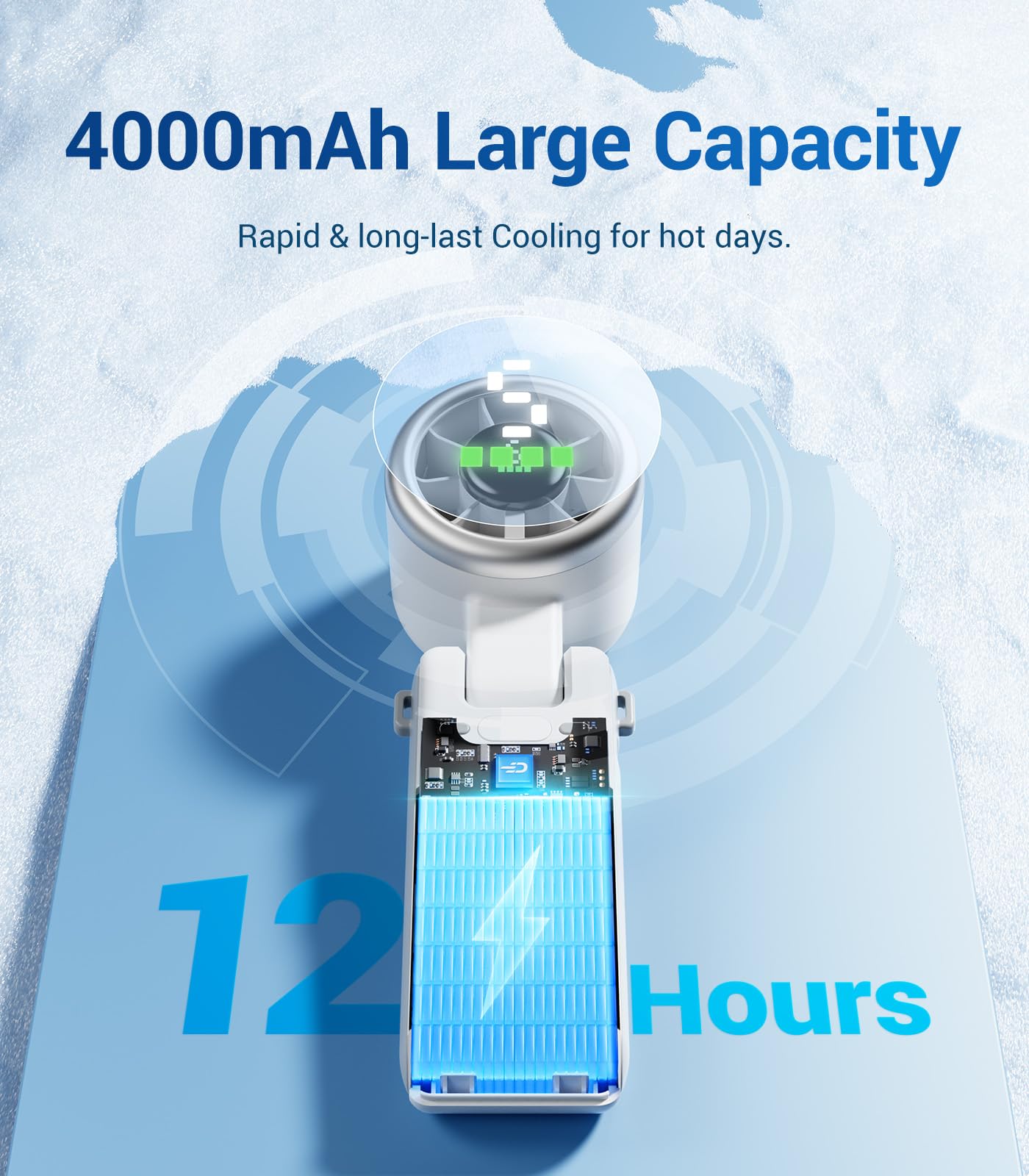 Diveblues Portable Handheld Fan, High-Speed Turbo Portable Fan, LED Display, Up to 12 Hours, 4000mAh Battery, 5 Wind Gear, Rechargeable small Hand Fan for Travel/Commute/Outdoor, Gifts for Women