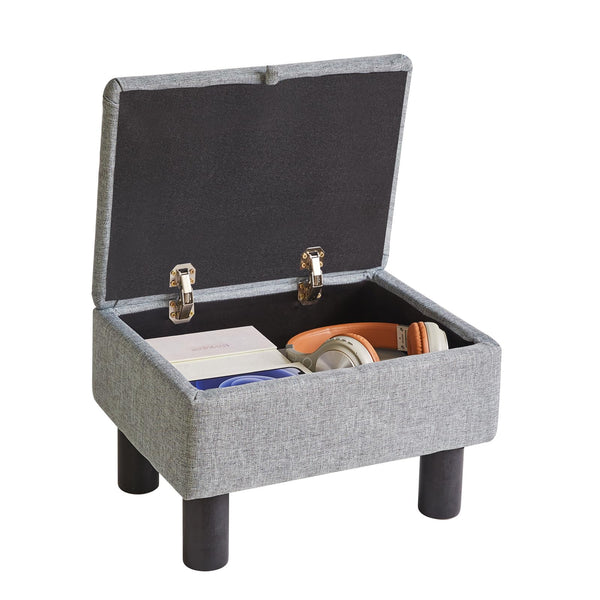 Aibiju Small Foot Stool with Storage, Small Storage Ottoman with Wodden Legs, Sofa Footrest Extra Seating for Living Room Bedroom, Blue Grey,