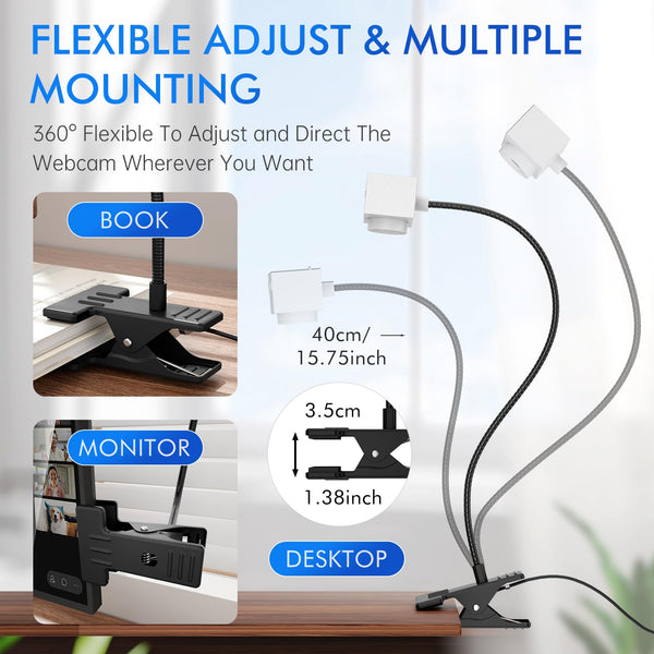 Danyesth Webcam for PC, Laptop Camera USB Webcam with Adjustable Gooseneck, Eye Contact 1080P Computer Camera for Presentation, Desktop Demo, Full-Body View, Video Call, Zoom, Teams, Skype (Black)