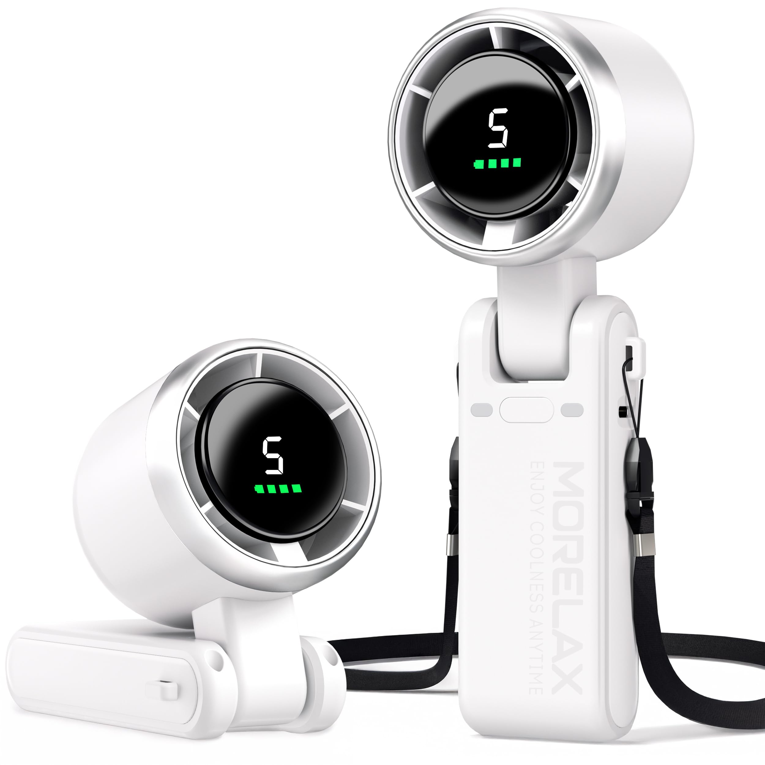 Morelax Personal Handheld Fan,High-Speed Turbo Fans,5-Speed with LED Display,Powerful Motor,4000mAh,USB Rechargeable Portable Cooling Fan for Outdoor Activities,Travel,Working,White