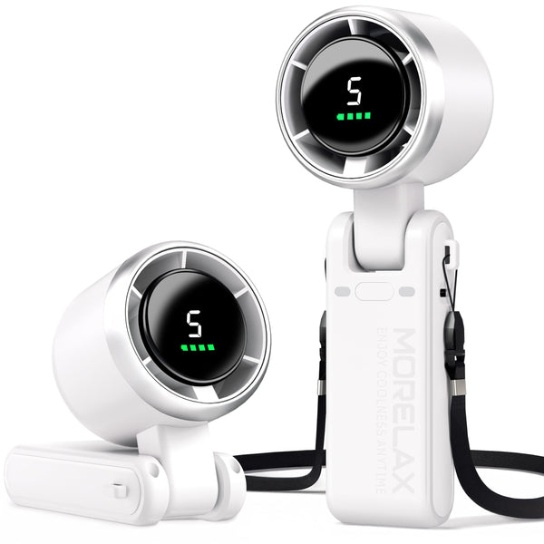 Morelax Personal Handheld Fan,High-Speed Turbo Fans,5-Speed with LED Display,Powerful Motor,4000mAh,USB Rechargeable Portable Cooling Fan for Outdoor Activities,Travel,Working,White