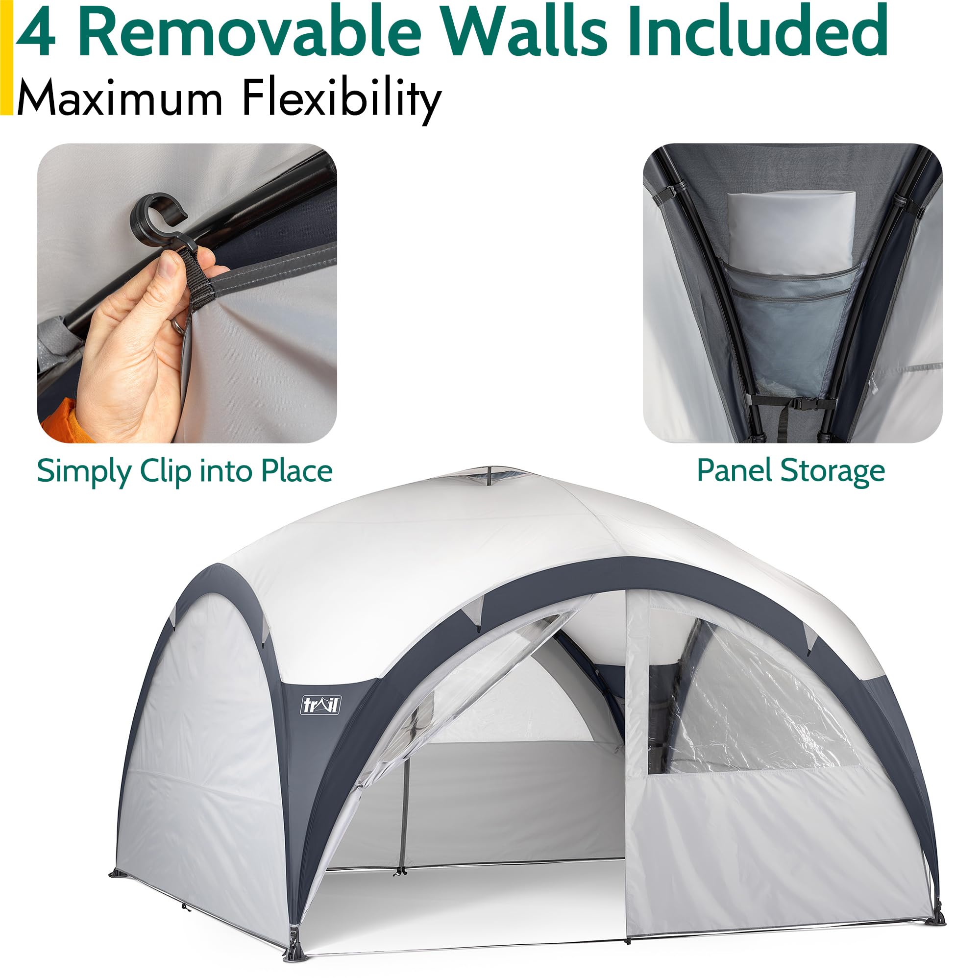 Trail Dome Gazebo with Sides, Portable Steel Pole Shelter, Outdoor Event Camping Garden, 4 Walls, 2 with Doors & Windows, UPF50+ Sun Protection, 4000mm Waterproof, Vent, Bag (3.5m x 3.5m x 2.25m)