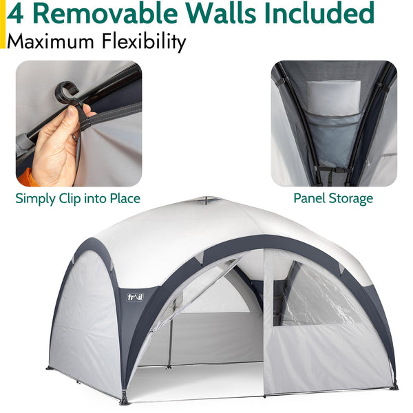 Trail Dome Gazebo with Sides, Portable Steel Pole Shelter, Outdoor Event Camping Garden, 4 Walls, 2 with Doors & Windows, UPF50+ Sun Protection, 4000mm Waterproof, Vent, Bag (3.5m x 3.5m x 2.25m)