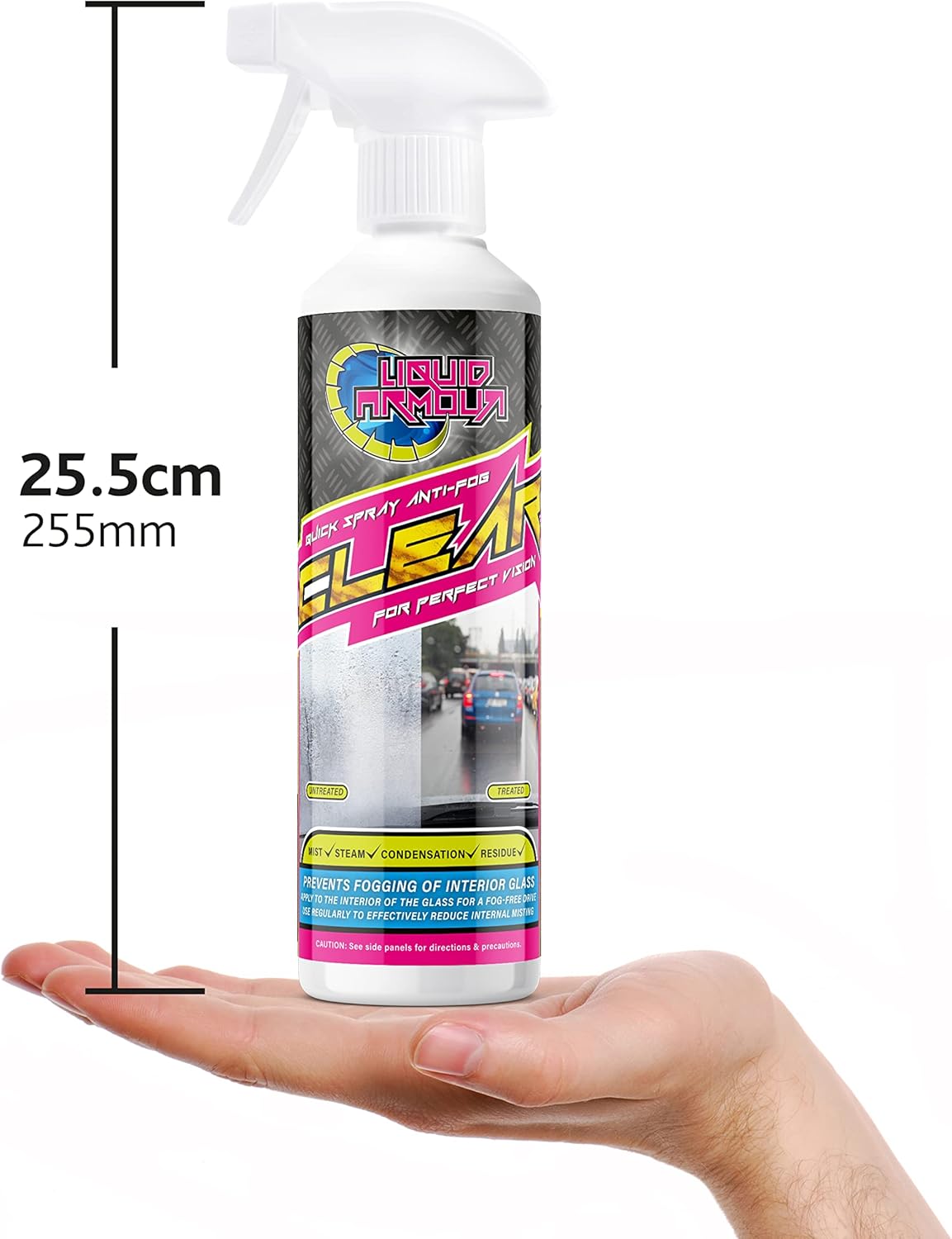 Liquid Armour Anti-Fog/Mist Repellent Spray | Car Windscreen Protection, Glass, Window & Mirror Treatment, 500ml