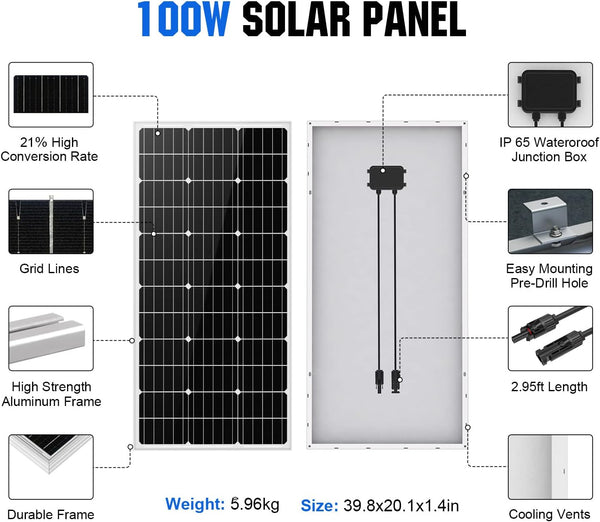 ECO-WORTHY 100 Watt 12V Solar Panels Kit + 20A Charge Controller for Off-Grid 12 Volt Battery System