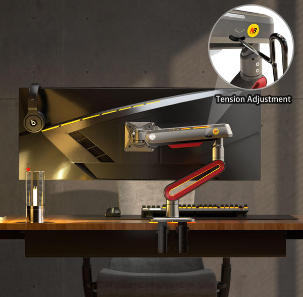 NB Ergonomic Monitor Stand for Screen 32 to 60 inch, RGB Ultrawide Curved Monitor Arm 49 57 inch - Load up to 20 kg, VESA 75 & 100 mm (Black)
