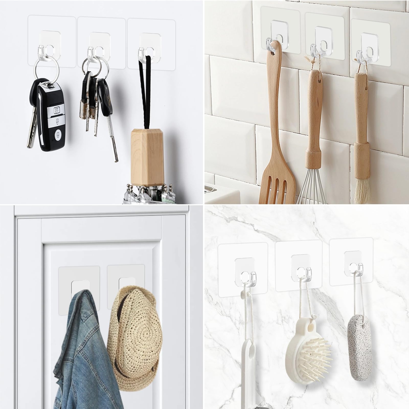 Latoxcaa Large Adhesive Hooks, 10 Pack Heavy Duty Utility Hooks for Hanging 33lb, Damage Free Sticky Hanging, No Trace Self-Adhesive Wall for Kitchen Bathroom Office Multiple Uses