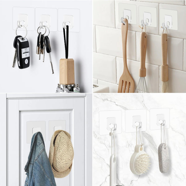 Latoxcaa Large Adhesive Hooks, 10 Pack Heavy Duty Utility Hooks for Hanging 33lb, Damage Free Sticky Hanging, No Trace Self-Adhesive Wall for Kitchen Bathroom Office Multiple Uses