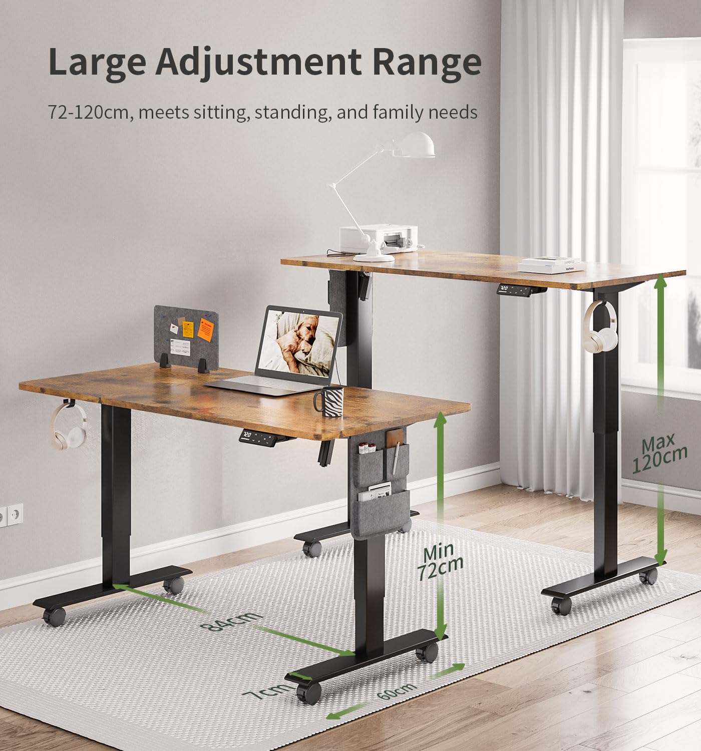 MAIDeSITe Height Adjustable Standing Desk Electric Standing Desk Sit Stand Desk Stand Up Desk with Cable Tray 120 * 60cm Desktop for Home Office