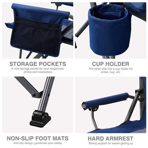 EVER ADVANCED Camping Chair for Adults Oversized 230KG, Folding Chair for Heavy People with Side Pocket, Heavy Duty Extra Wide with Hard Armrest Foldable Garden Fishing Outdoor Fold up